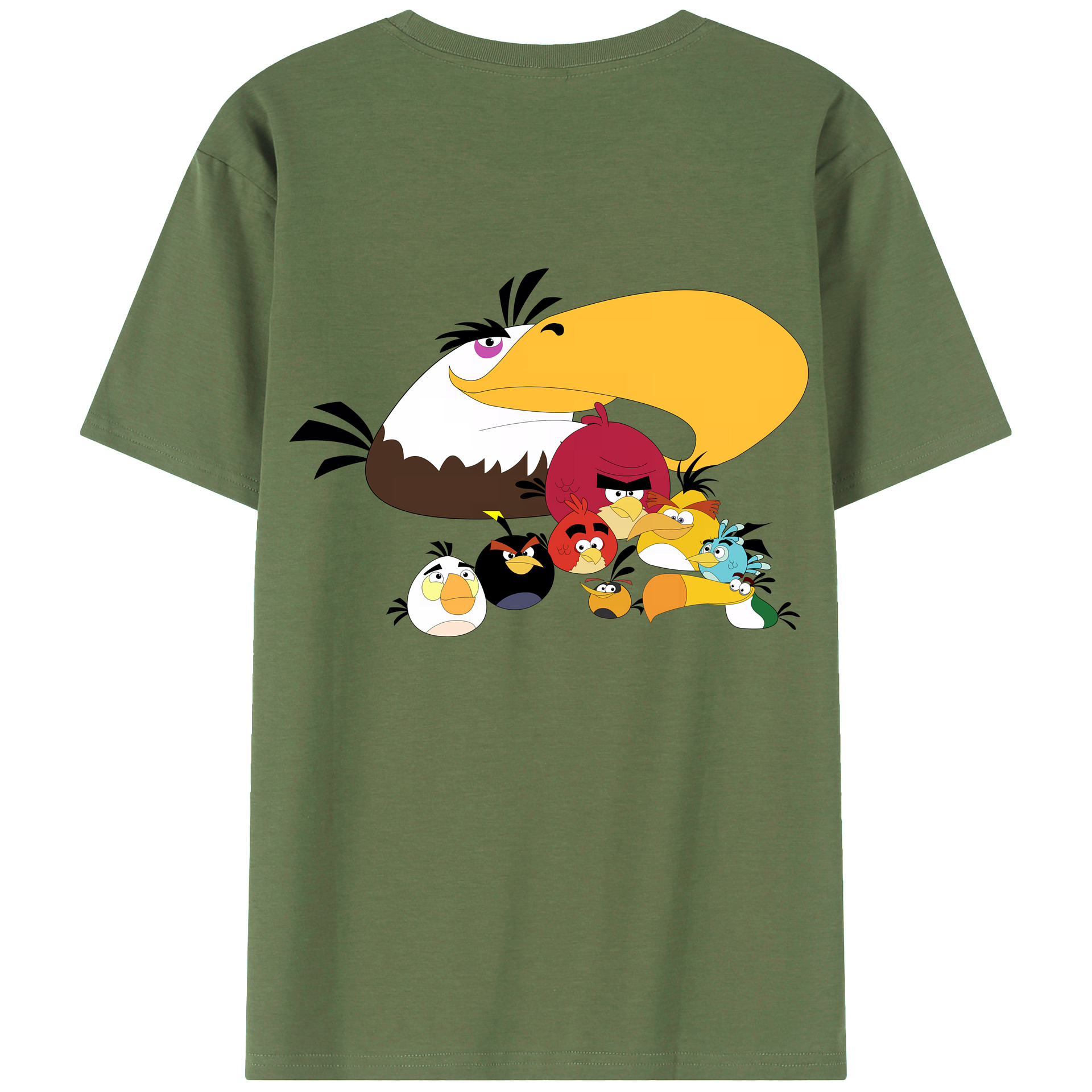 （画像用） Angry Birds アングリーバード 綿100％ メンズ半袖Tシャツ（バックプリント） 通気性
